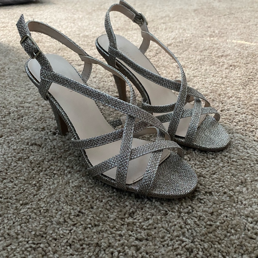 Silver strappy stiletto heels